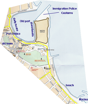 Kos alter Hafen und Marina mit Hafen- und Strandpromenade