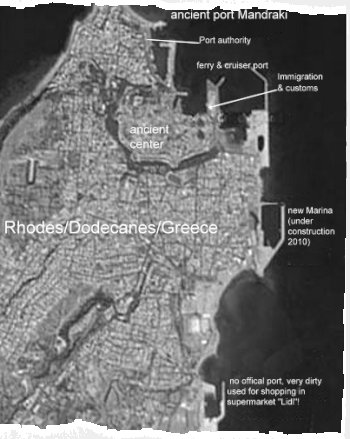 Rhodos Satellitenbild Mandraki und Marina Rhodos